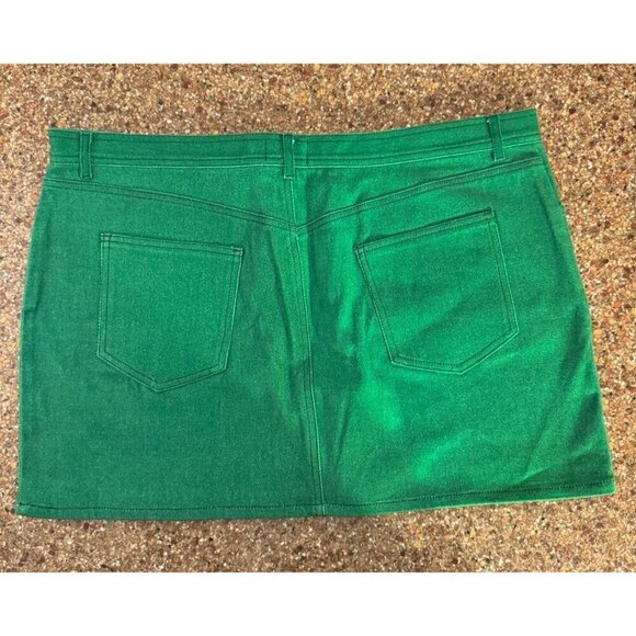 Megan Renee Womens Kelly Green Denim Casual Mini Skirt Size L Pockets Zip - Picture 2 of 9